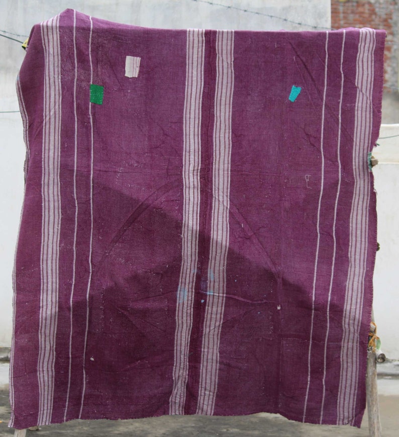 Vintage Reversible KanthaThrow Indian Cotton Kantha Quilt Handmade Kantha Blanket Cotton Sari Kantha Bedspread Bohemian Bed Cover
