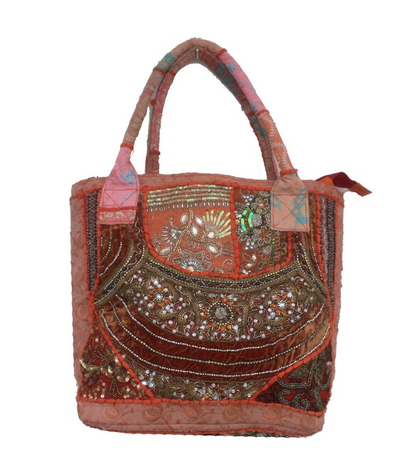 Indian Handmade Embroidered Bag Bohemian Orange Banjara Vintage Shoulder Handbag