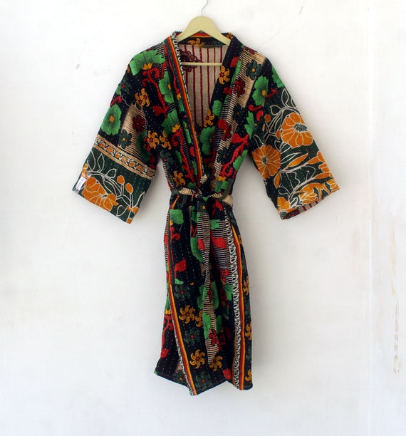 Cotton Kimono Robe Long Robe Handmade Fabric Kantha Quilted | Etsy