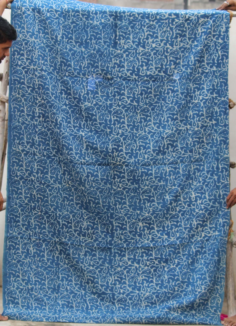 Twin Size Kantha Quilt Indigo Cotton Sari Kantha Blanket Indigo Dyed Cotton Kantha Bedspread Kantha Throw Natural Color Kantha Bed Cover