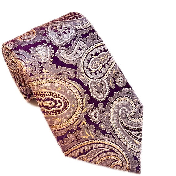 Purple and Gold Paisley Tie - Etsy