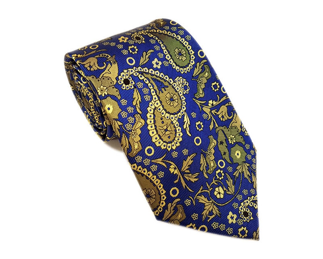 Blue and Gold Paisley Tie, Mens Tie, Groomsmen Ties, Formal Ties