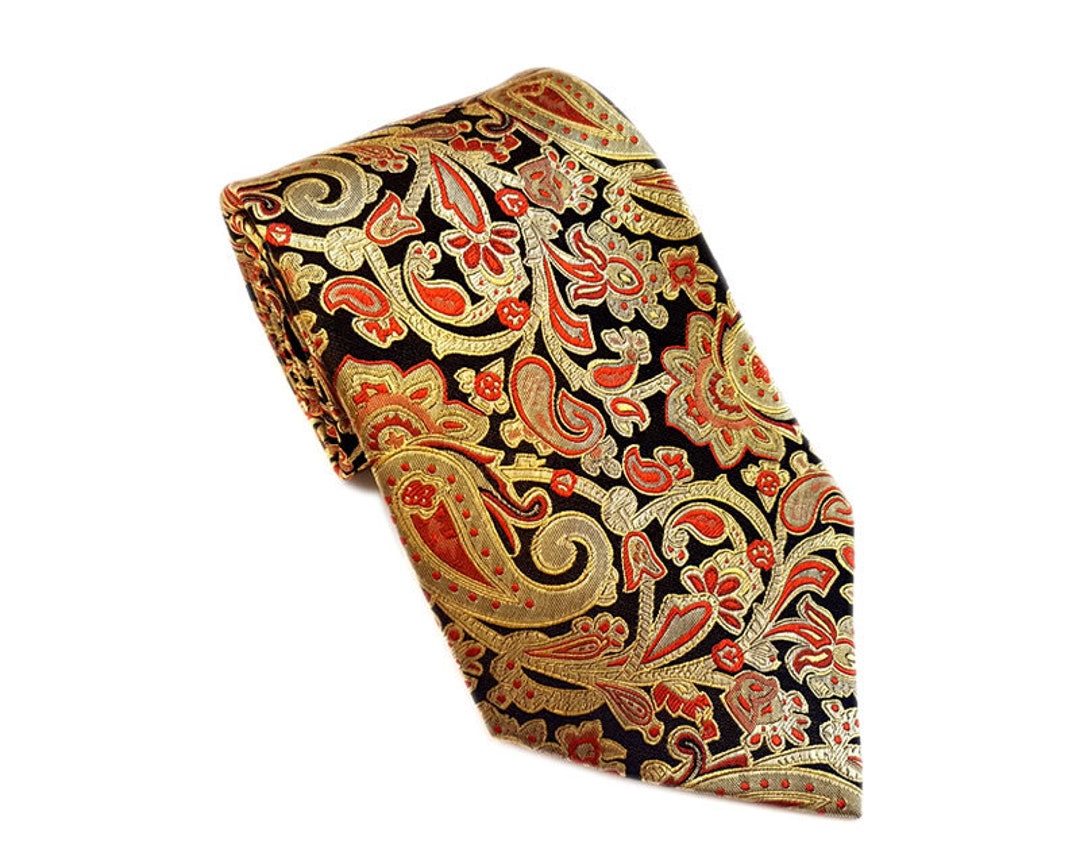 Red and Gold Paisley Tie Silk Ties Designer Ties Formal - Etsy