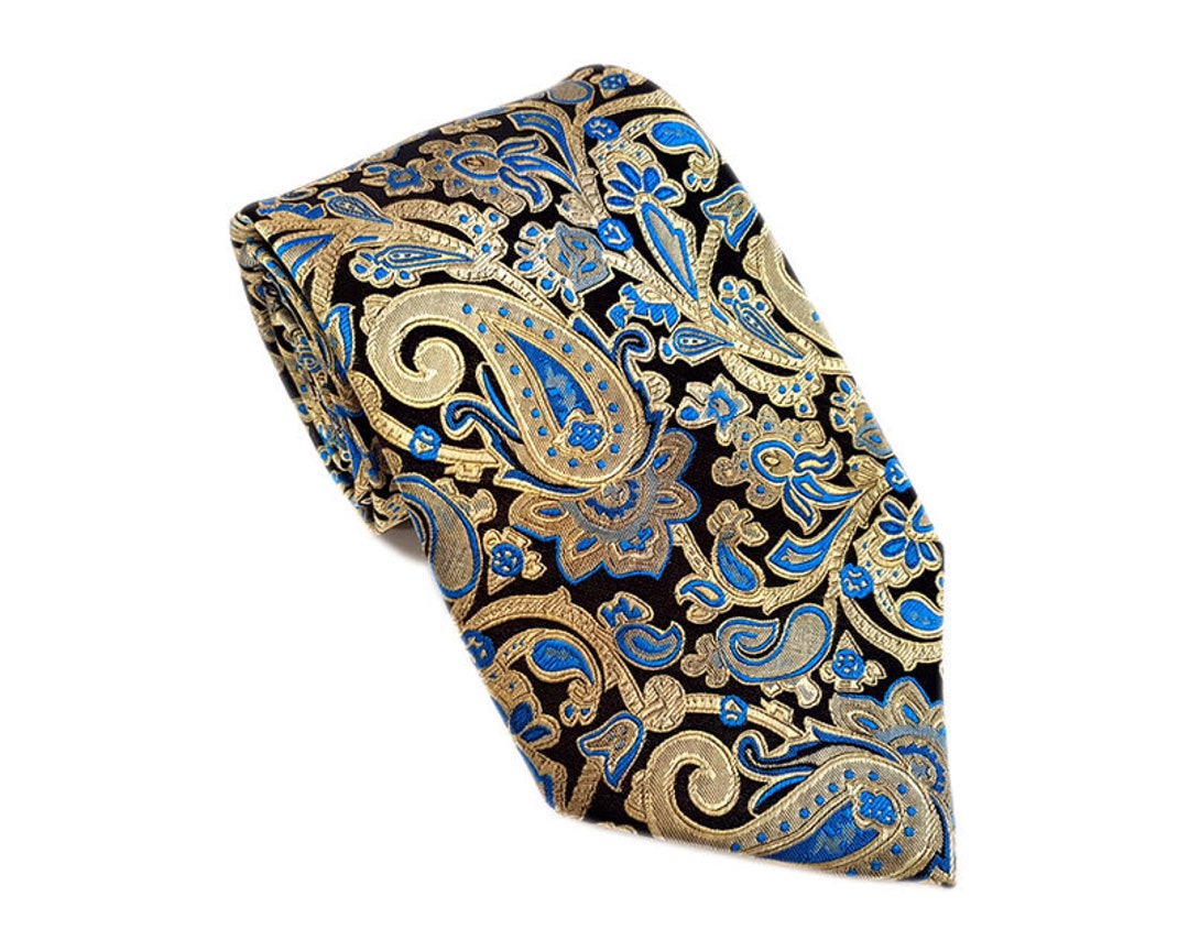 Black and Blue Paisley Tie, Mens Tie, Groomsmen Ties, Formal Ties, Luxury Silk Ties, Formal