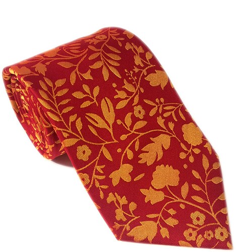 Burgundy Silk Tie Mens Red Necktie Red and Gold Tie Gold Etsy