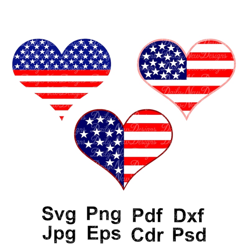 Download SVG DXF Eps Cut file American Flag Heart Svg 3-for-1 4th ...