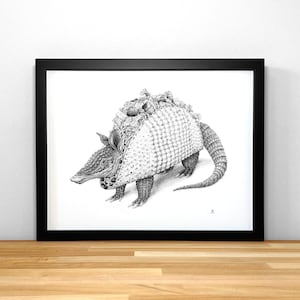 Tacodillo, armadillo taco, print of original ink drawing