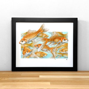 School of Goldfish, print of ink & watercolor illustration