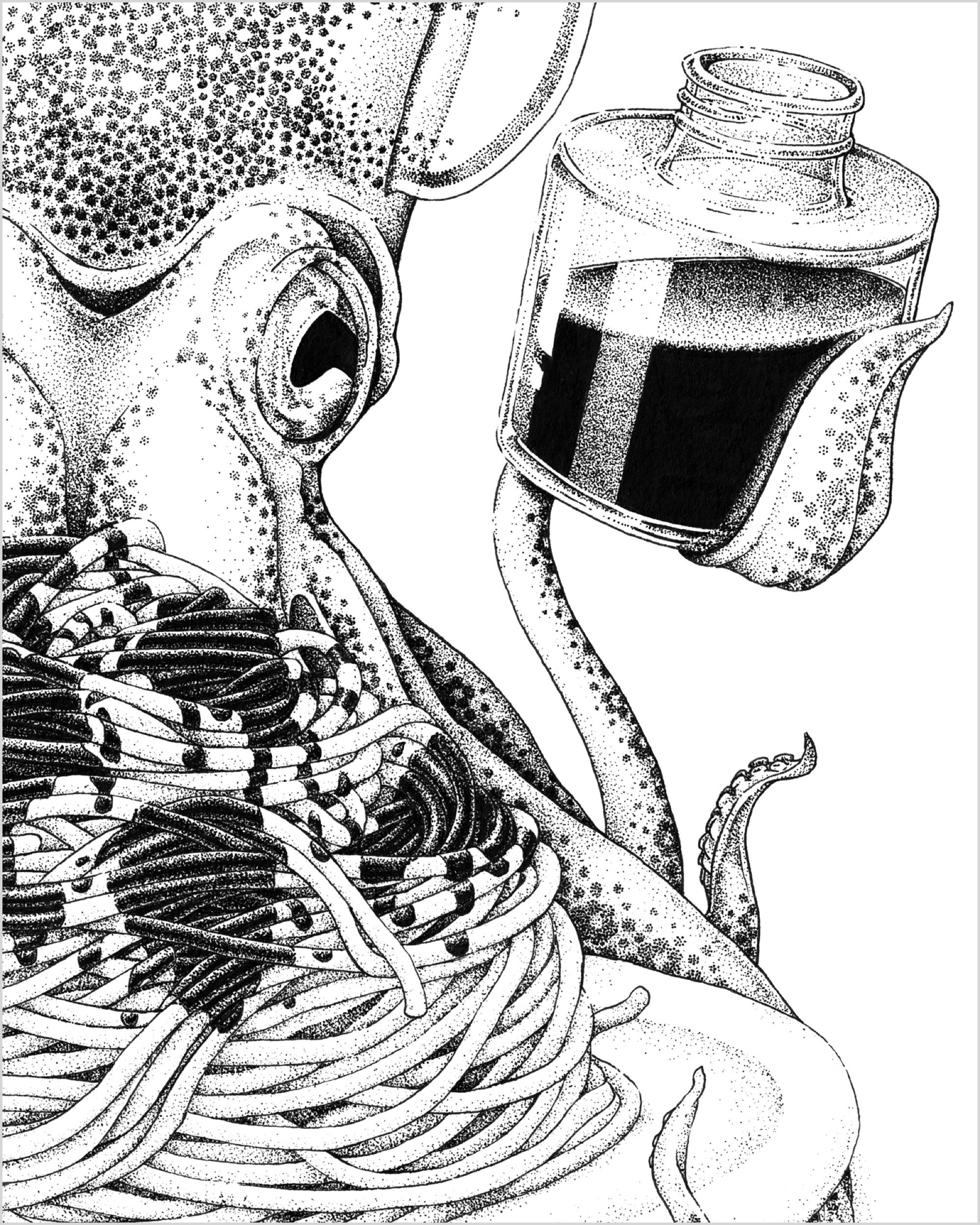 Squid Ink Pasta Print of Black & White Ink Illustration - Etsy