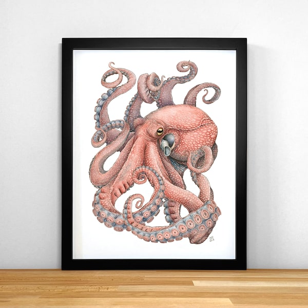 Octopus print of original watercolor painting