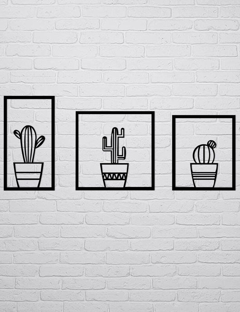 Geometric Metal Wall Art Cactus Metal Wall Art Flowers Wall Etsy