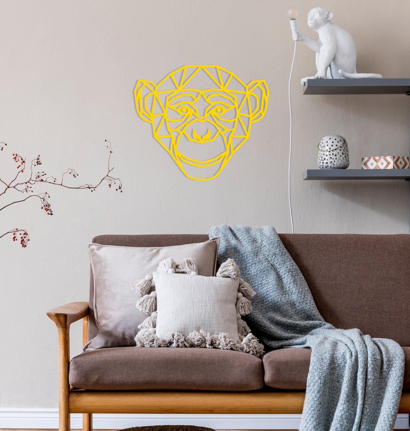 Geometric Monkey Head Metal Wall Decor Wall Hanging Geometric Etsy