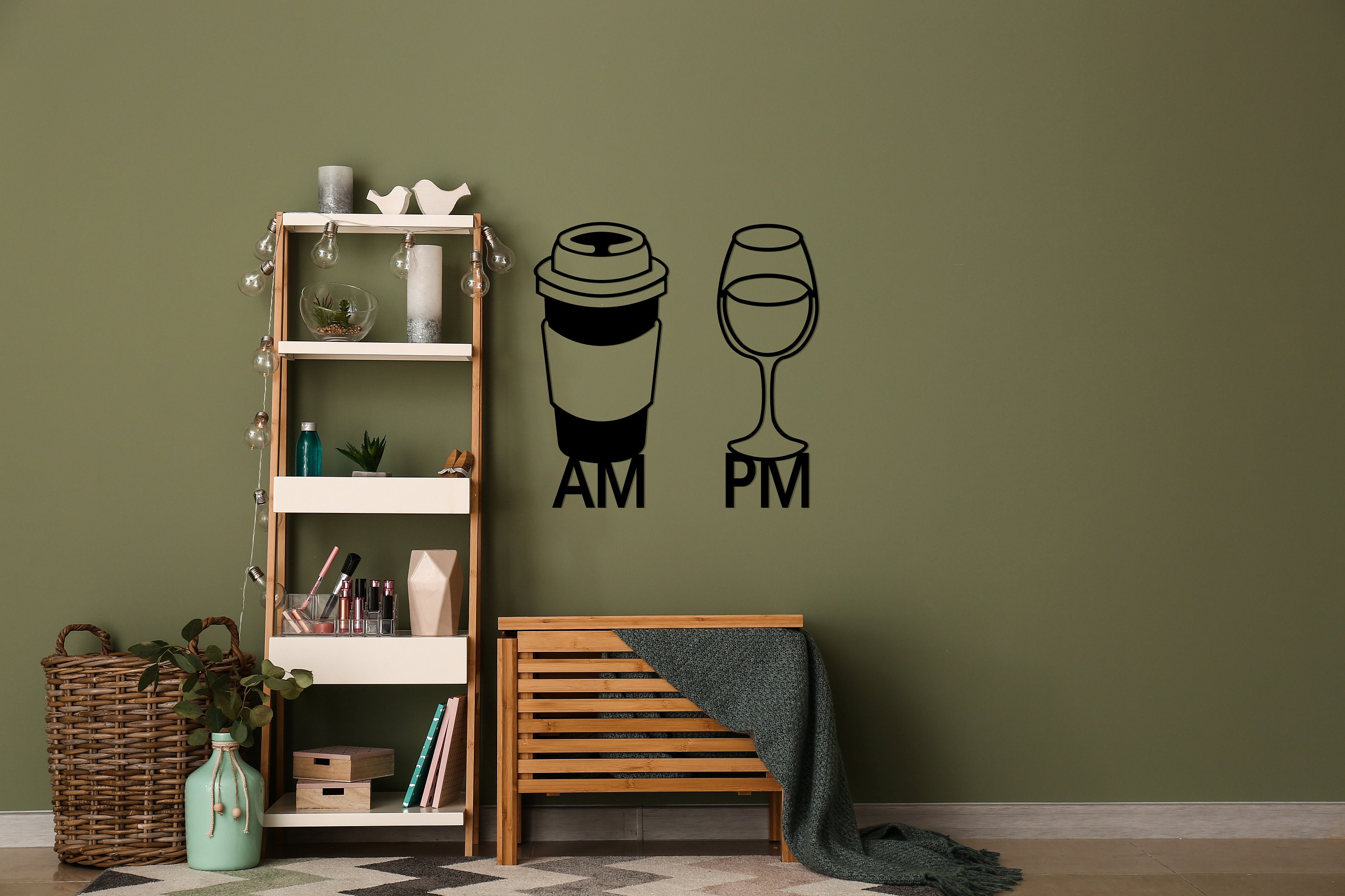 AM PM Metal Wall Art Coffee Wine Kitchen Wall Art Dinning Room Etsy