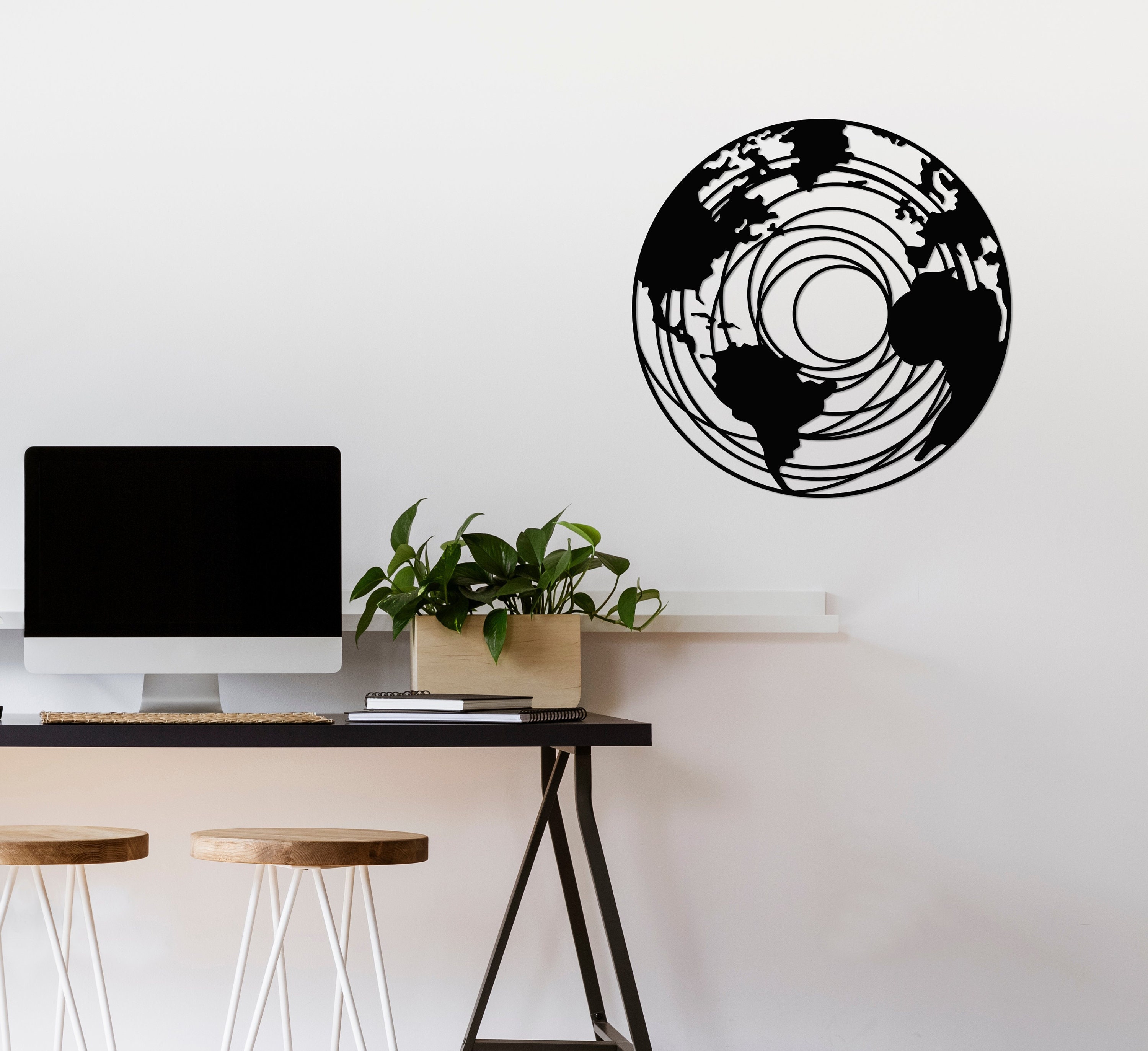 Metal Wall Art Globe Abstract Wall Art Travel Wall Decor Etsy