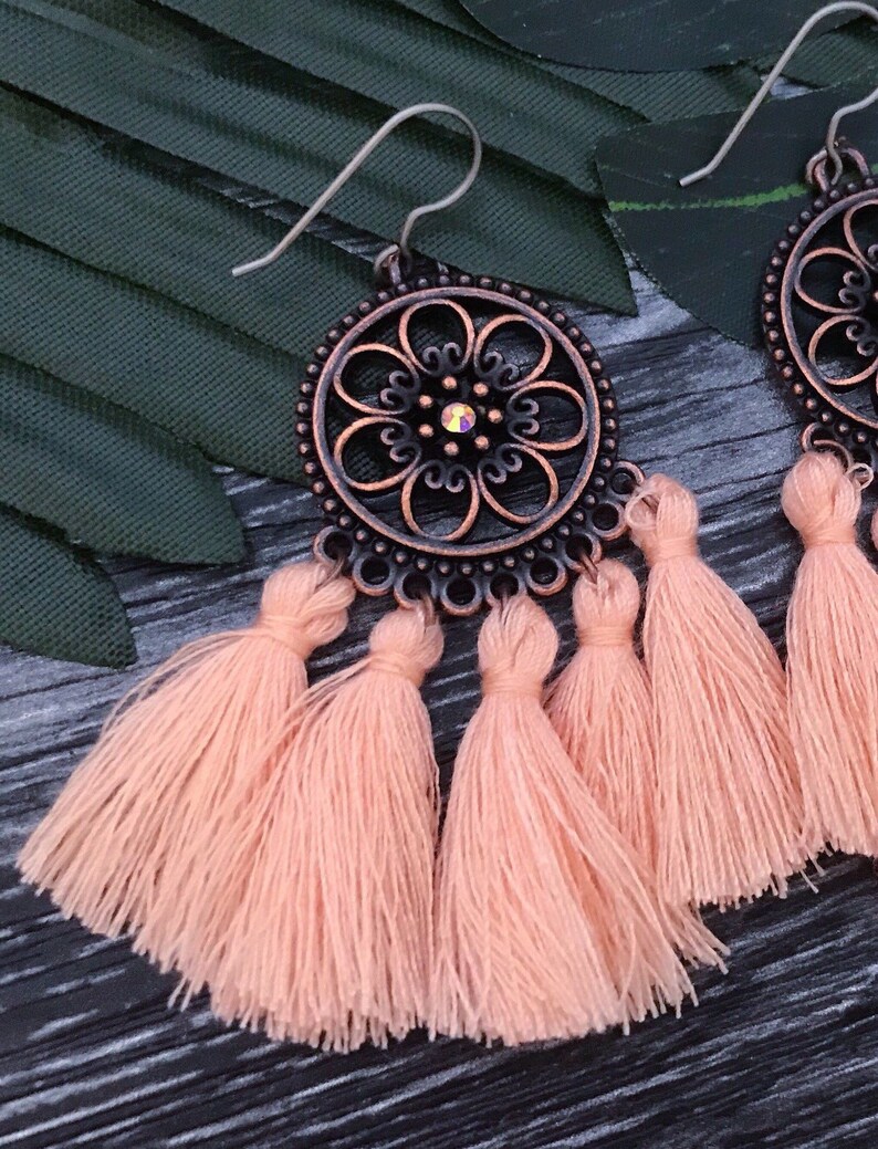 Pink Tassel Earrings Fringe Earrings Dangle Earrings Titanium Earrings Drop Earrings For Sensitive Ears Hypoallergenic Boho Jewelry For Wife