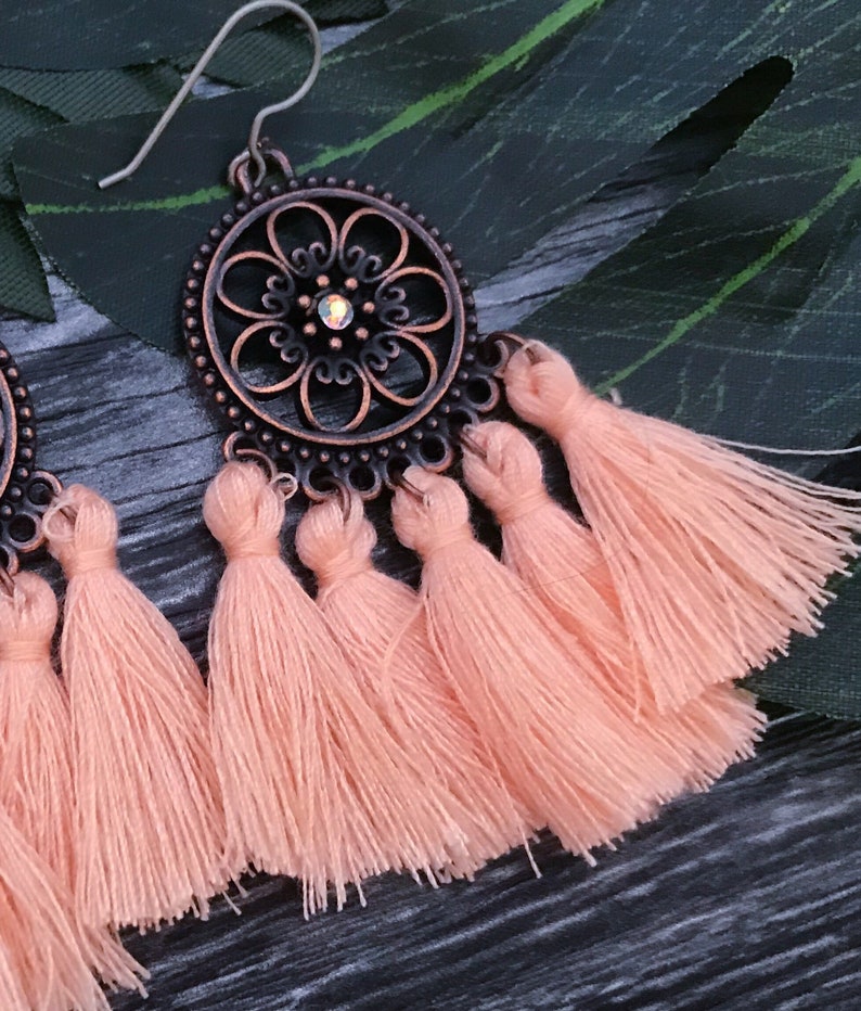 Pink Tassel Earrings Fringe Earrings Dangle Earrings Titanium Earrings Drop Earrings For Sensitive Ears Hypoallergenic Boho Jewelry For Wife