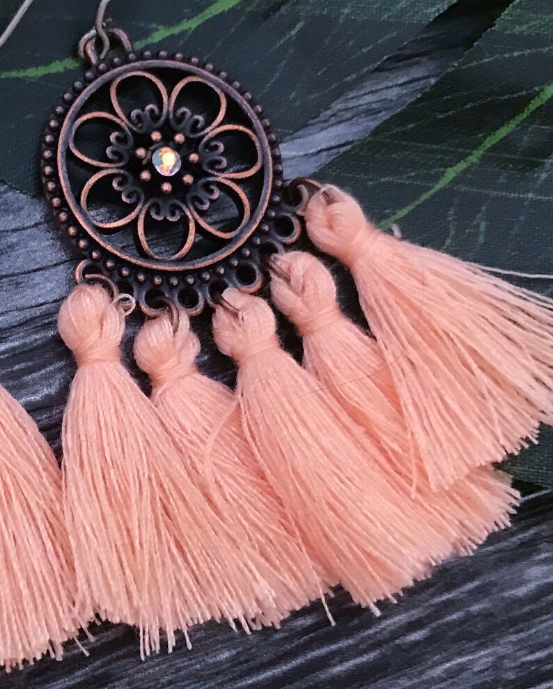Pink Tassel Earrings Fringe Earrings Dangle Earrings Titanium Earrings Drop Earrings For Sensitive Ears Hypoallergenic Boho Jewelry For Wife