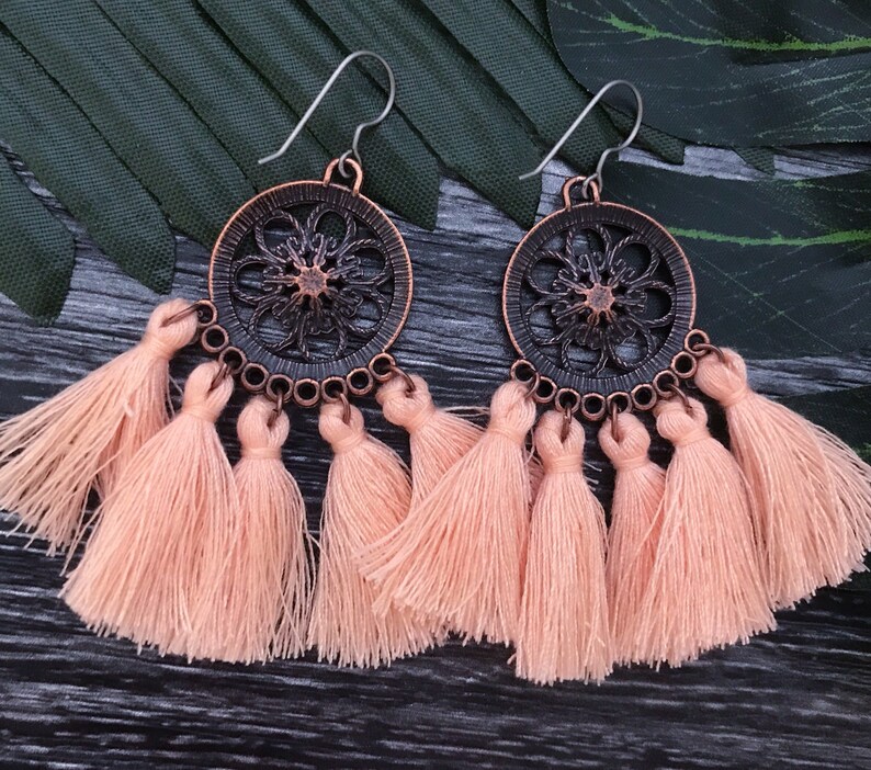 Pink Tassel Earrings Fringe Earrings Dangle Earrings Titanium Earrings Drop Earrings For Sensitive Ears Hypoallergenic Boho Jewelry For Wife