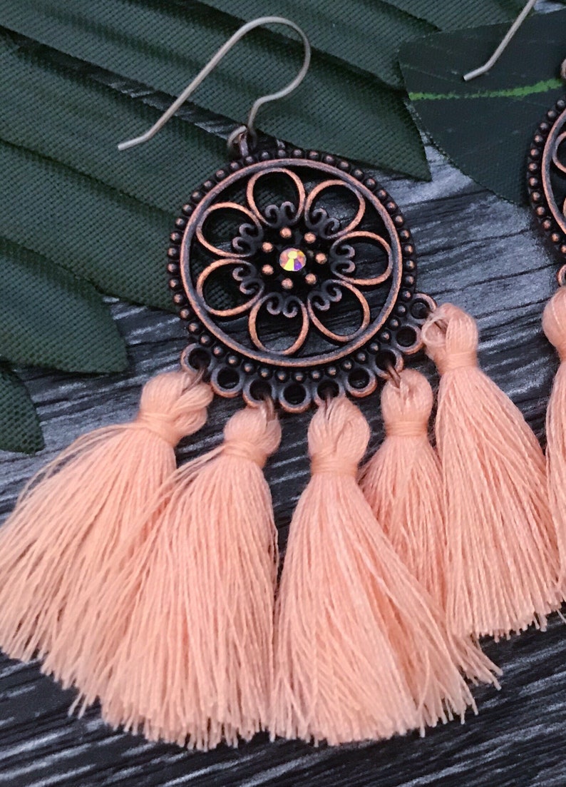 Pink Tassel Earrings Fringe Earrings Dangle Earrings Titanium Earrings Drop Earrings For Sensitive Ears Hypoallergenic Boho Jewelry For Wife