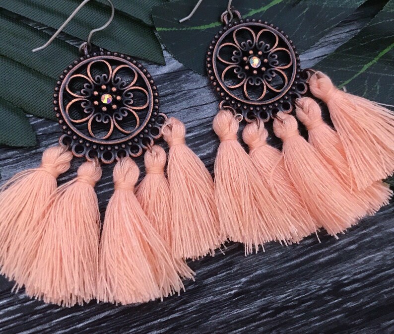 Pink Tassel Earrings Fringe Earrings Dangle Earrings Titanium Earrings Drop Earrings For Sensitive Ears Hypoallergenic Boho Jewelry For Wife