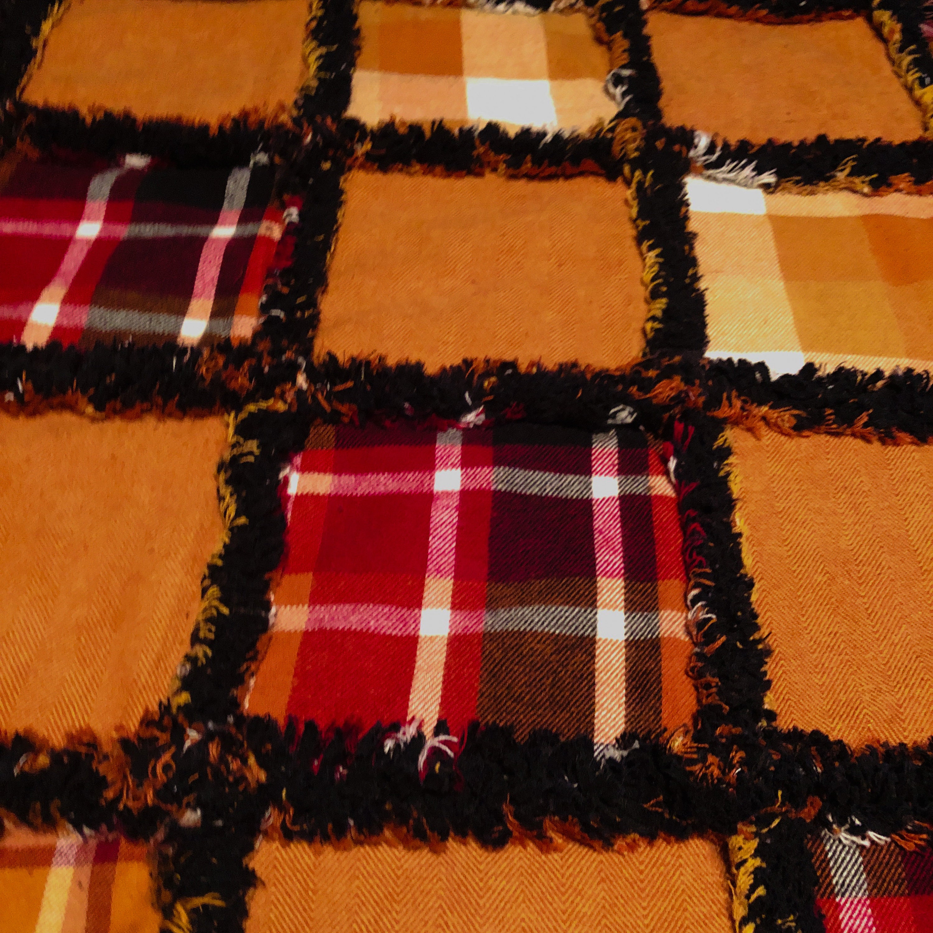 Large plaid flannel rag quilt throw in golden browns Burgundy Etsy