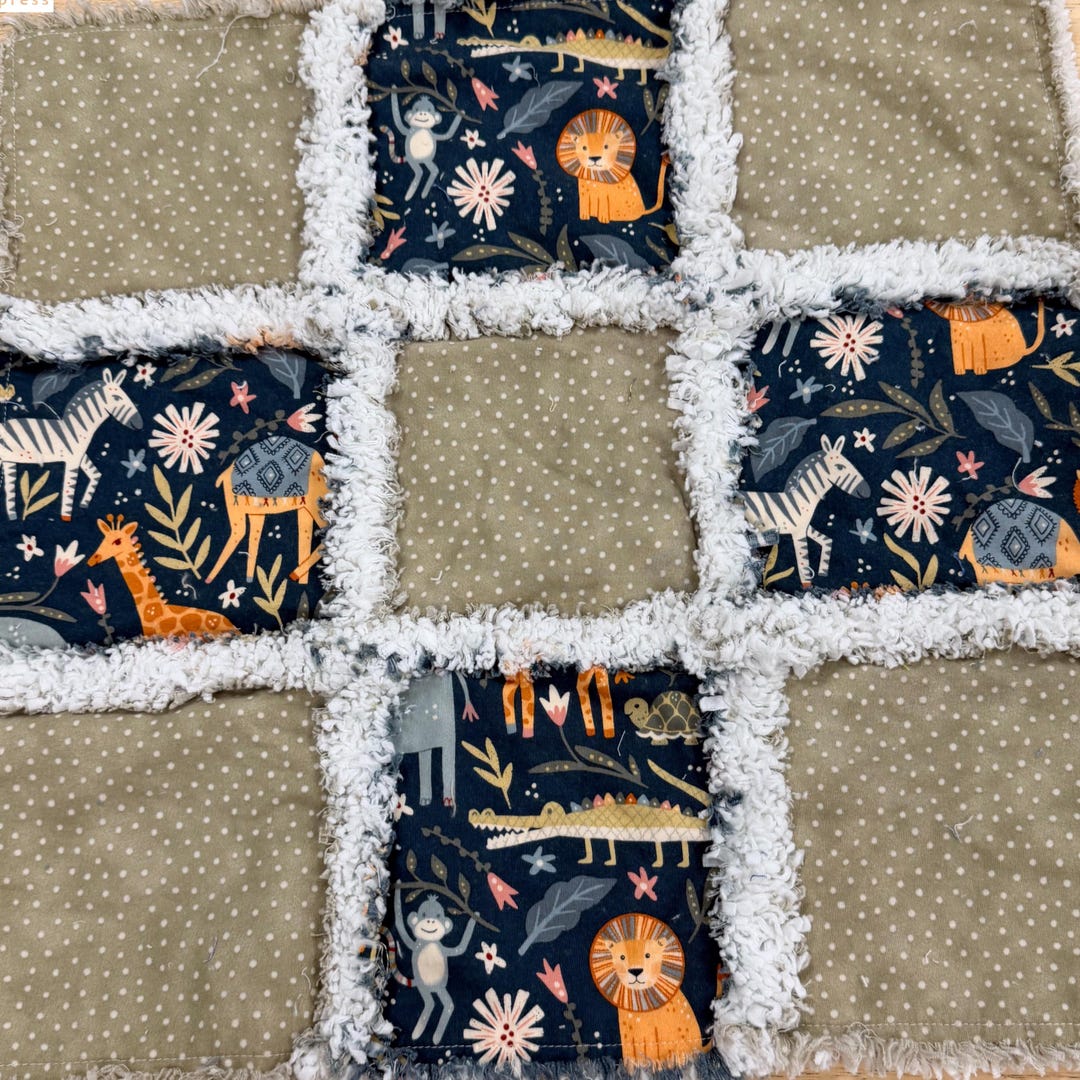 Jungle Animals Rag Quilt, Baby Crib, Lovey Size, or Both: Sage Blue ...