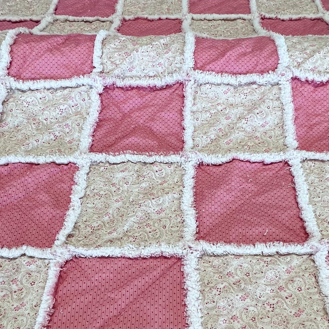 Pink Rag Quilts Queen Size Pink Floral Rag Quilt - Romantic Vintage Style - Etsy