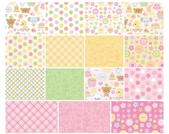 Order your custom girl quilt in baby toddler or child size featuring bright colors and  in pink yellow white green sweet animals florals