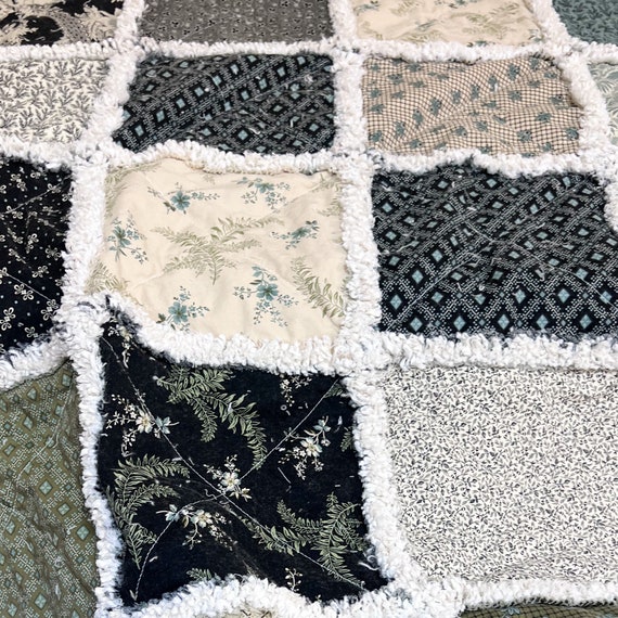 Vintage Look Rag Quilt Throw Size in Midnight Lace in Creams Etsy