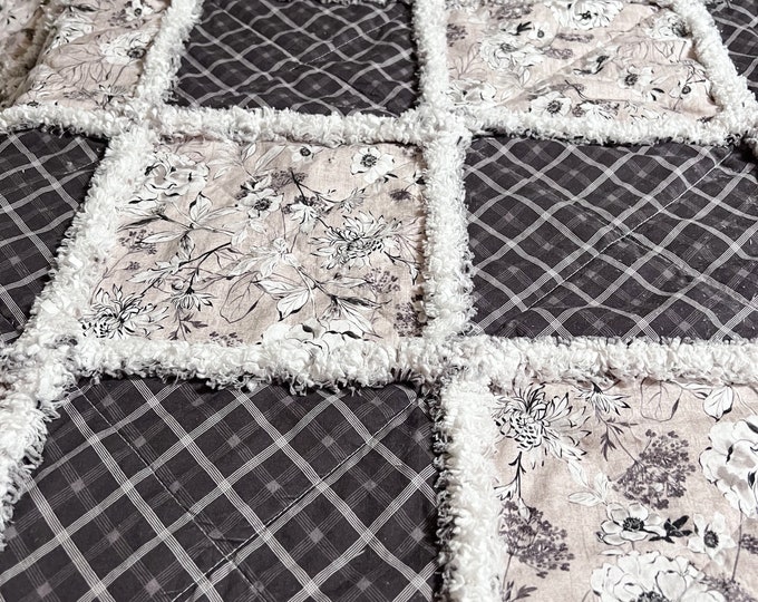 Large Rag Quilt Throw Shades of Cream Beige Brown Mocha Espresso White ...
