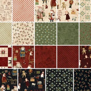Made to order custom vintage Christmas rag quilt throw in beige red green black Santas toys stripes stars