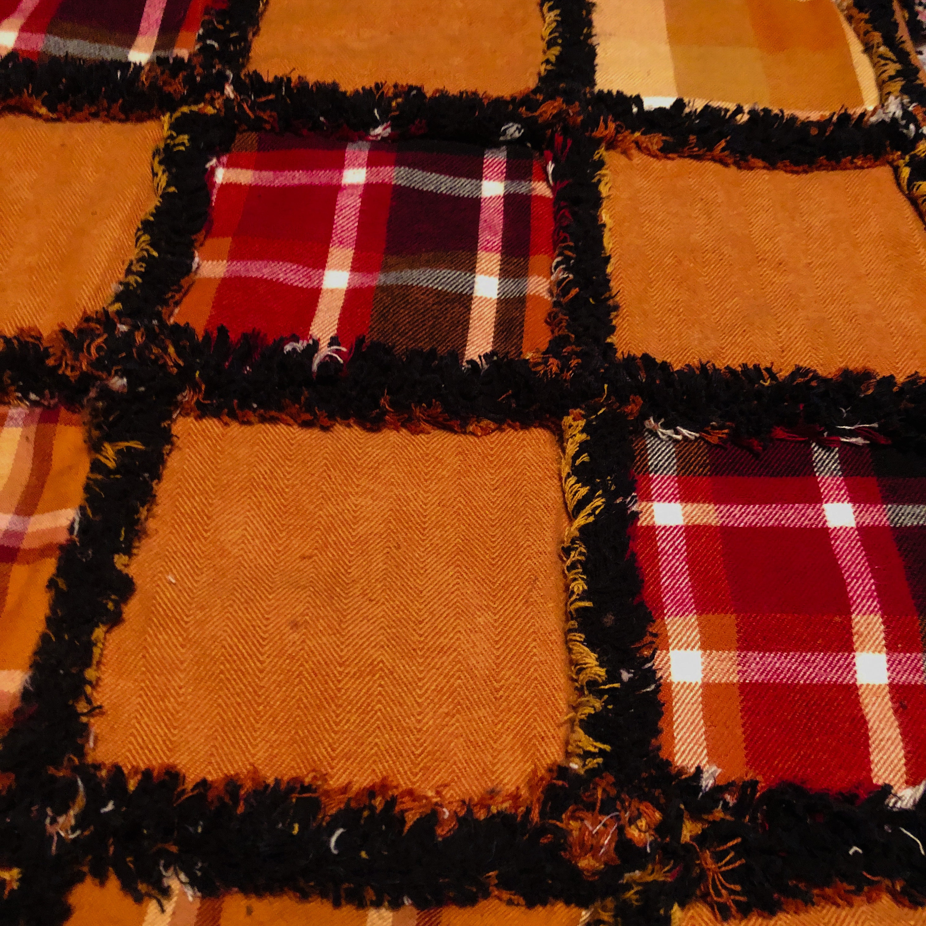Large plaid flannel rag quilt throw in golden browns Burgundy Etsy