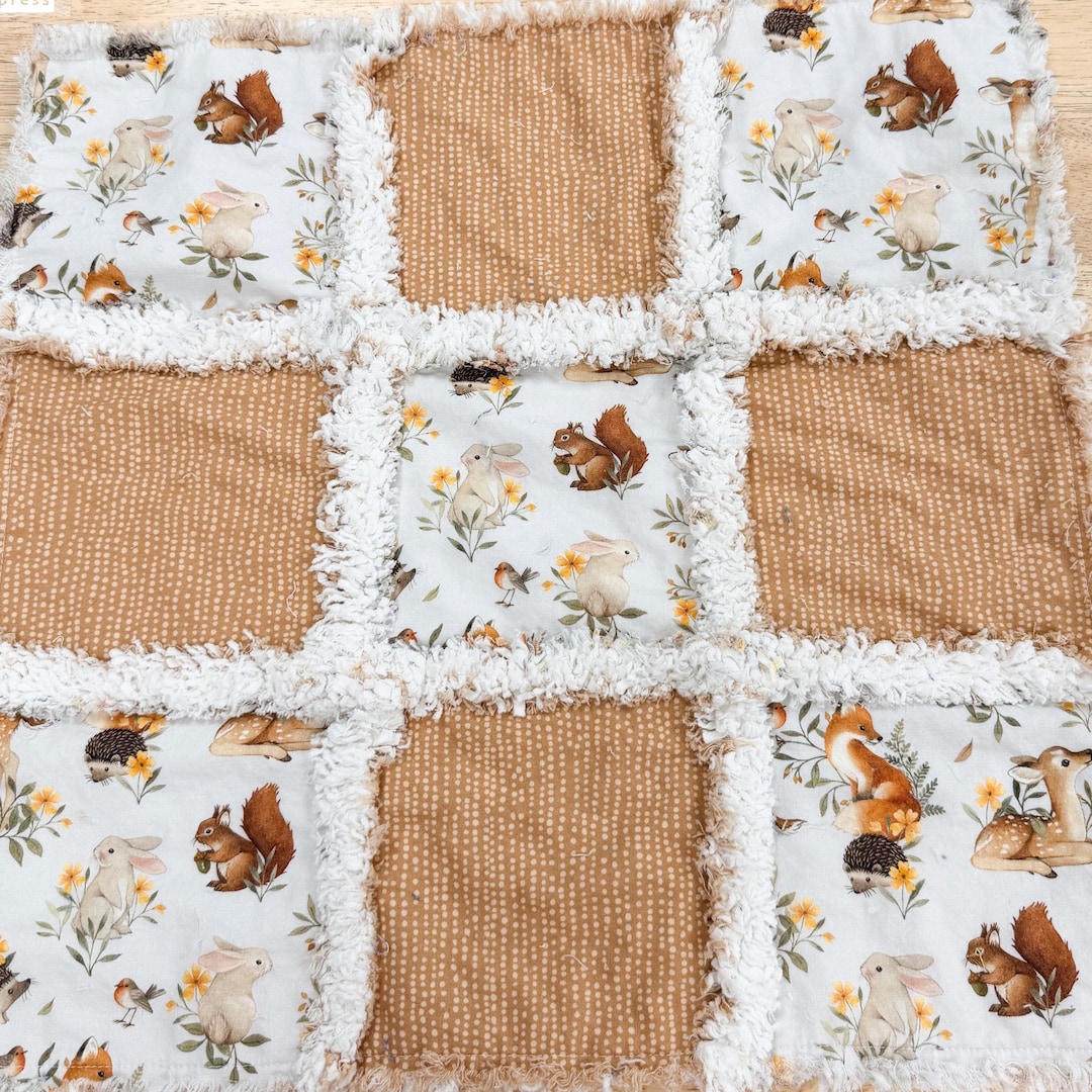 Forest Animals Rag Quilt, Baby Crib, Lovey Size, or Both: Sage Blue ...