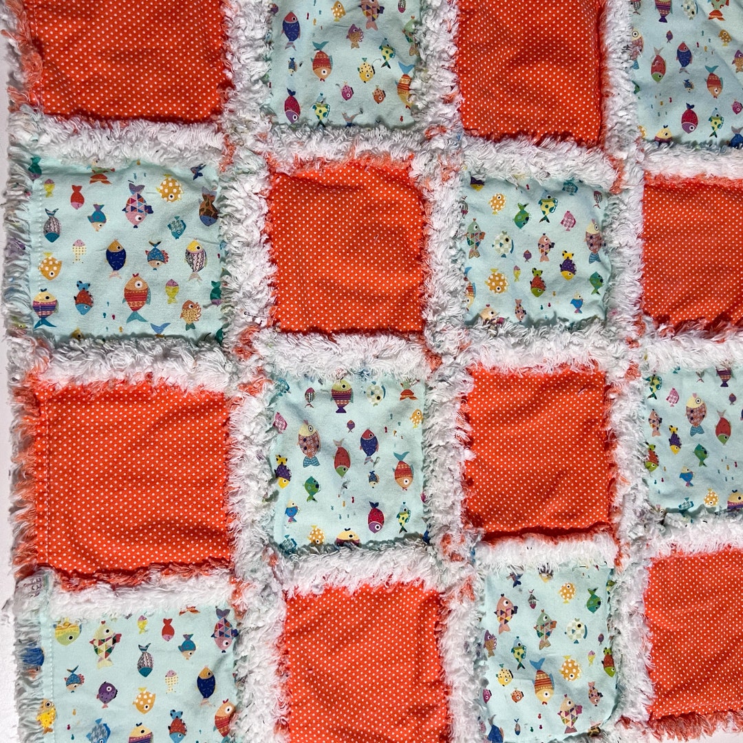 Fish Rag Quilt Baby Rag Quilt Mini Quilt Lovey Gender Neutral With Bright Colored Fish ...