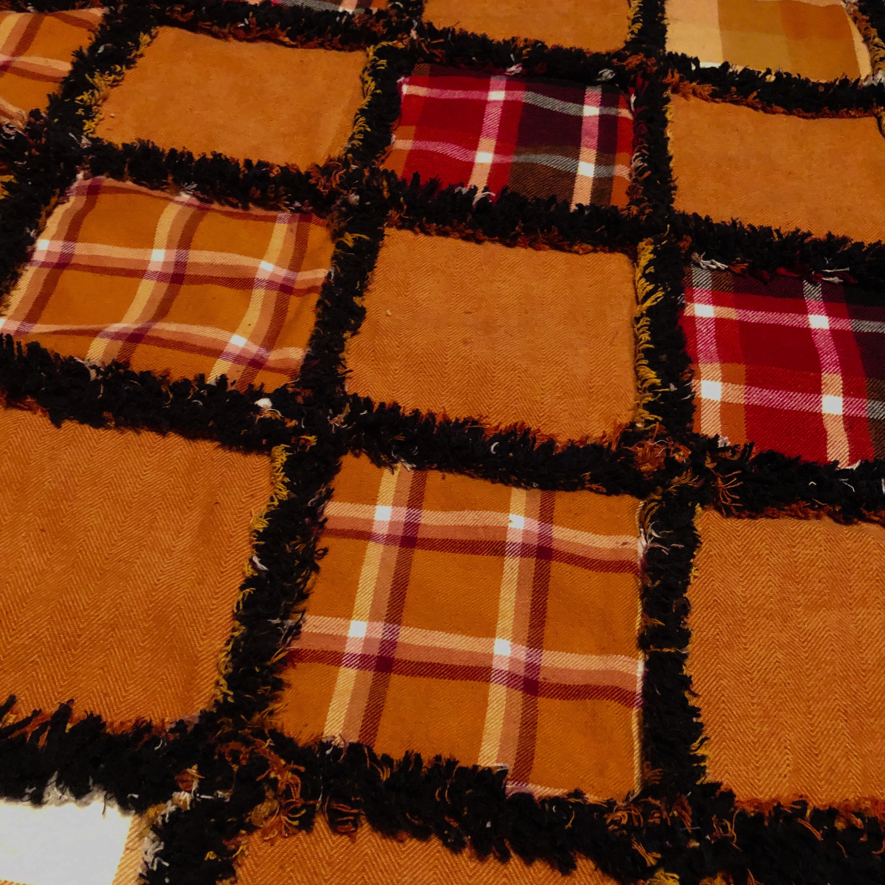 Large plaid flannel rag quilt throw in golden browns Burgundy Etsy