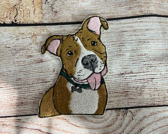 Pit Bull Light Brown and White Dog Patch,Embroidered decoration, iron-on patch, sew on patch