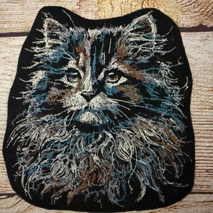 Großer Katzen Aufnäher, Kitty Cat Patch, gestickte Dekoration zum aufnähen