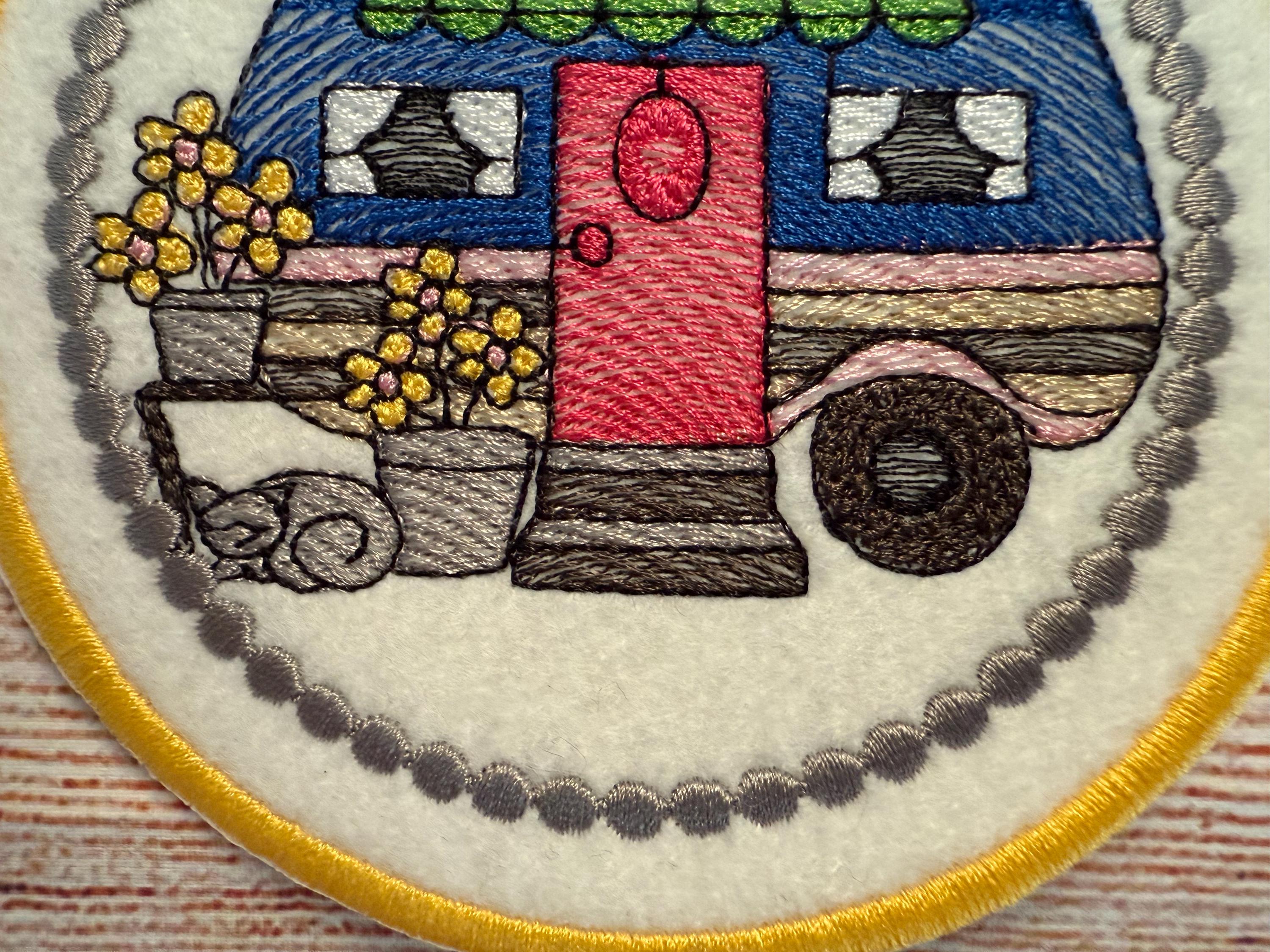 Camper Van Patch, Retro Camper Van With Flowers Badge Camper Van Patch, Retro Camper Van With Flowers Badge