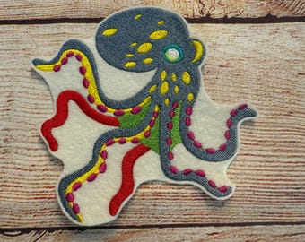 Toppa a forma di polpo, toppa a forma di polpo dei cartoni animati, stemma ricamato da collezione, accessorio per abbigliamento, toppa da cucire, toppa da stirare
