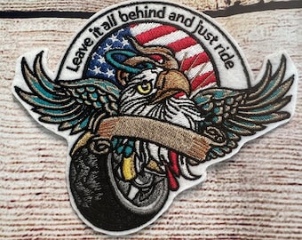 Parche de motocicleta, déjalo todo atrás y simplemente conduce. Parche bordado, adorno, accesorio de ropa, parche para coser, parche para planchar.