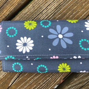 Cartera pequeña de tela de flores grises, cartera de mujer, cartera de niña, cartera de viaje, monedero pequeño, mini cartera para tarjetas de crédito