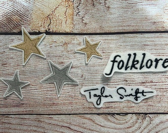 Taylor Folklore Album Patches,  Eras Tour, 4 Star patches, Swift badges, Jacket and hat embellishment, Embroidered decoration, iron-on patch