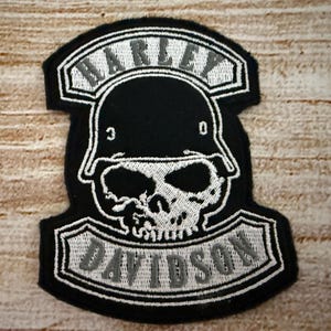 Harley Davidson Motorcycle Patch, Embroidered decoration,Skull iron-on patch, sew on patch, embellishment for clothes, motorcycle vest patch