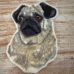 Pug Patch, Dog Patch, Pet Patch, Small Patch, Embroidered Patch, Embellishment, clothes accessory, sew on patch, iron on patch
