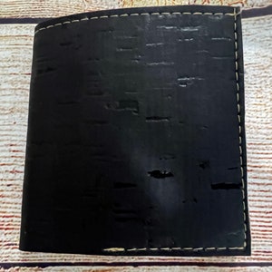 Cartera pequeña de corcho negra, cartera plegable de corcho sostenible con bolsillo a presión, cartera plegable fina, billetera ecológica, accesorios de corcho