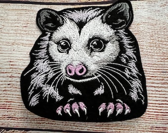 Cute Opossum Patch, Forest Animal, Wildlife Patch, 4” x 3.75”,Embroidered Badge Embellishment,clothes accessory, sew on patch, iron on patch