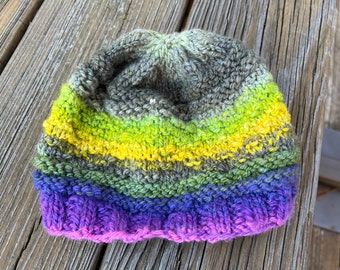 Child Hat Beanie Hand knitted with handspun yarn