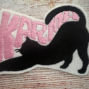 Taylor Karma Stretching Cat 3”x4” Swift Midnights Patch, Jacket and hat embellishment, Embroidered decoration, iron-on patch, sew on patch