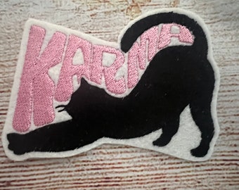 Taylor Karma Stretching Cat 3”x4” Swift Midnights Patch, Jacket and hat embellishment, Embroidered decoration, iron-on patch, sew on patch