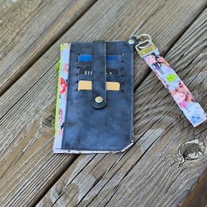 Cartera fina pequeña de algodón y piel sintética para mujer